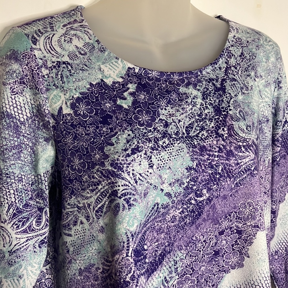 Chico's Blue Scoop Neck 3/4 Sleeve Brushed Knit Top 1 - Picture 2 of 5